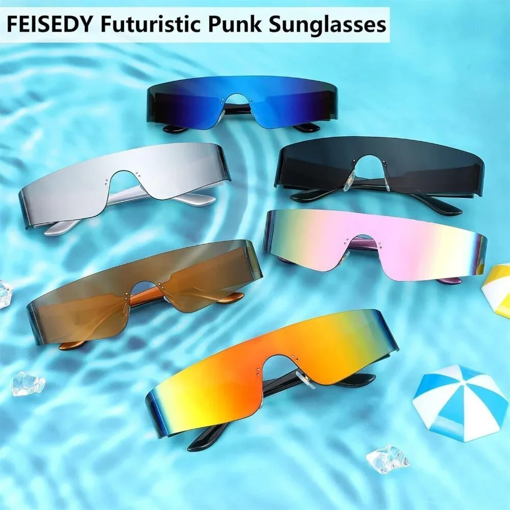 Futuristic Rimless Sunglasses Pink Mirrored UV400 Miorred Shades Women Men